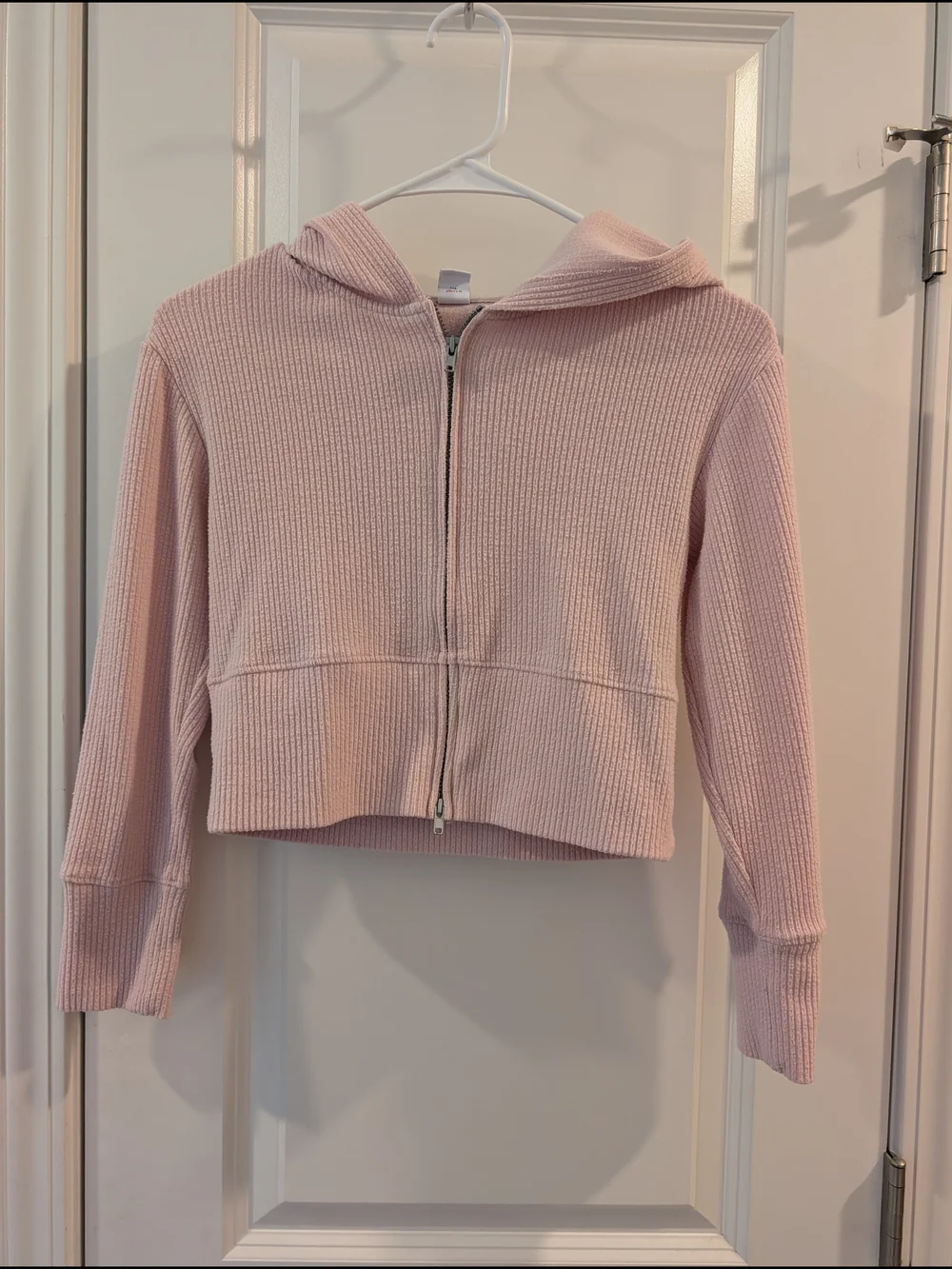 Pink Ribbed Zip Hoodie Jacket